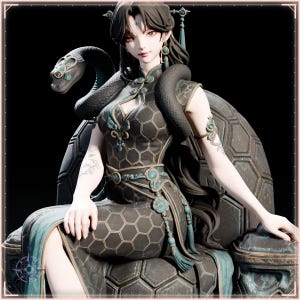Black Tortoise Maiden STL file for 3D printing - fantasy statue, image 9 of 11