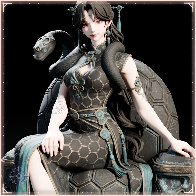 Black Tortoise Maiden STL file for 3D printing - fantasy statue, image 9 of 11