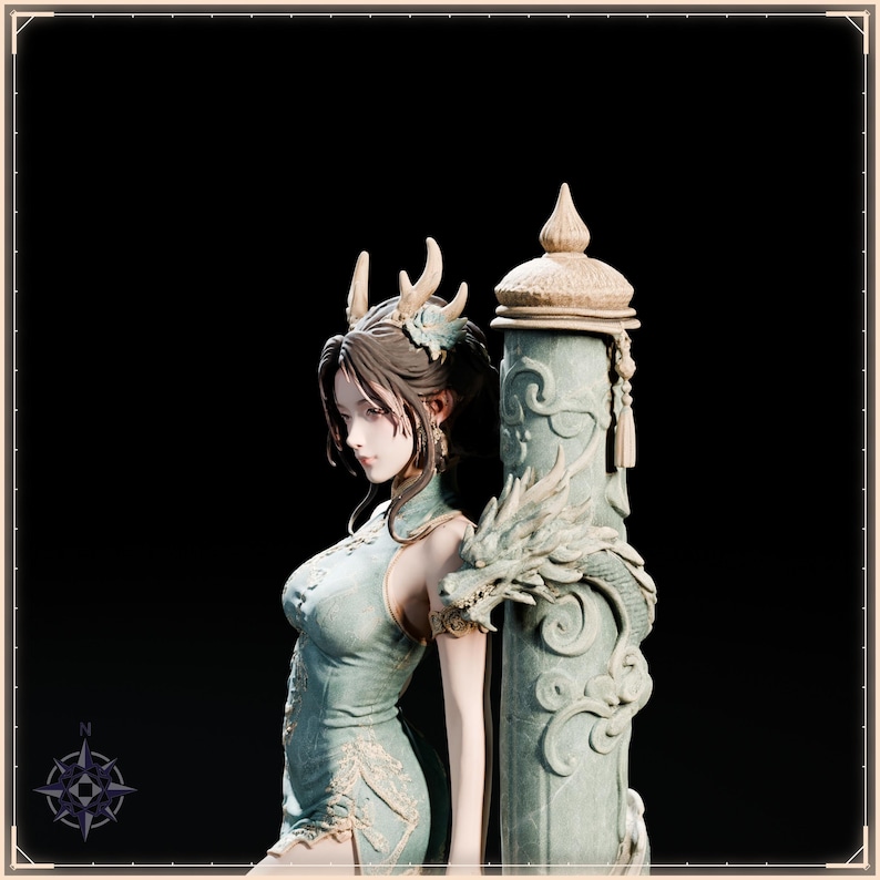 Azure Dragon Maiden STL file for 3D printing - fantasy statue, image 10 of 11
