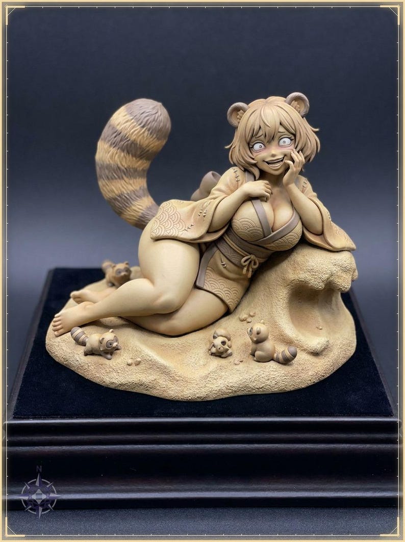Tanuki Maiden STL file for 3D printing - folklore anime girl statue, image 1 of 11