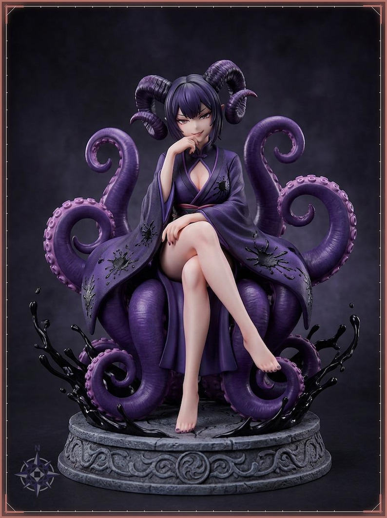 Ushi-Oni Maiden STL file for 3D printing - folklore anime girl statue, image 1 of 11
