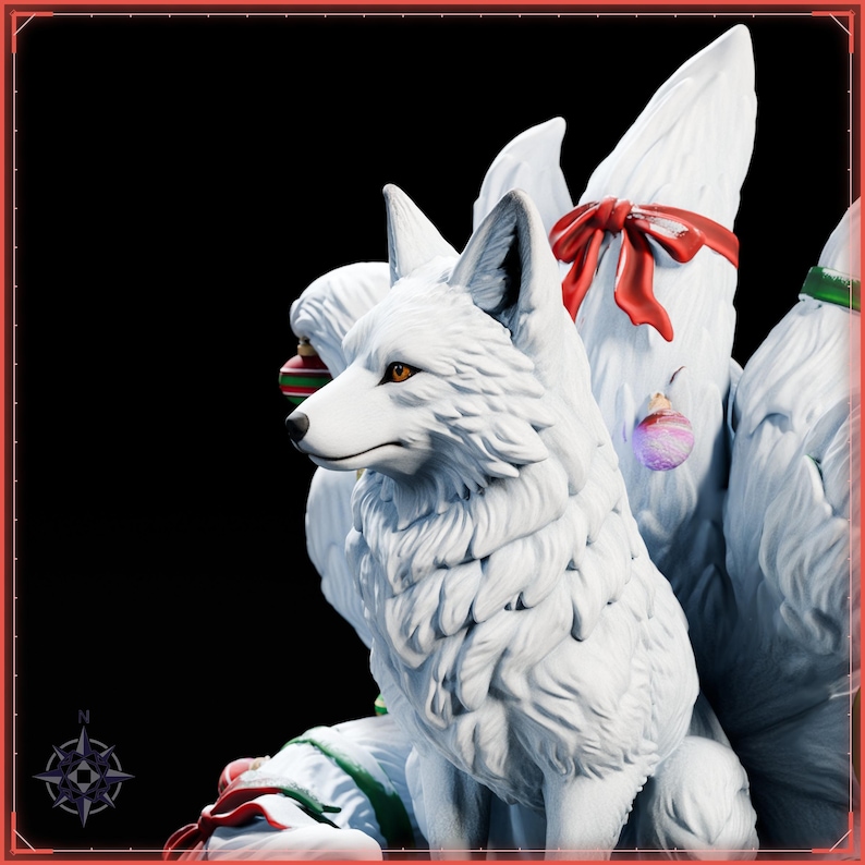 Winter Kitsune STL file for 3D printing - fantasy statue, image 10 of 11