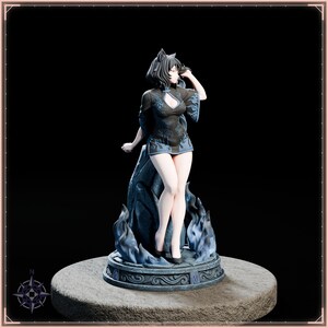 Blue Flame Cat Maiden STL file for 3D printing - folklore anime girl statue, image 8 of 11