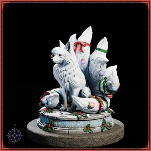 Winter Kitsune STL file for 3D printing - fantasy statue, image 3 of 11