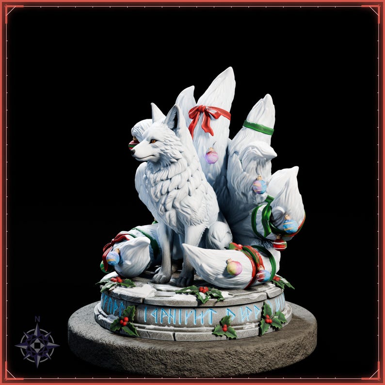 Winter Kitsune STL file for 3D printing - fantasy statue, image 3 of 11