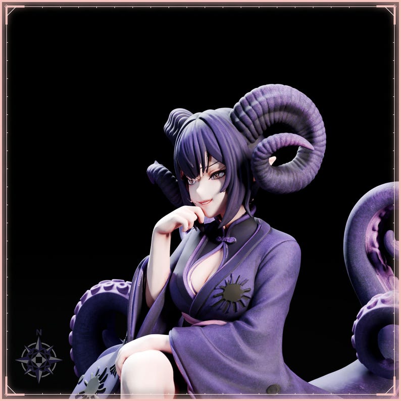 Ushi-Oni Maiden STL file for 3D printing - folklore anime girl statue, image 10 of 11