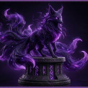 Void Kitsune STL file - Starlight and Shadow Nine-Tailed Fox Statue: AI concept artwork the 3D model was made from, Mystvane