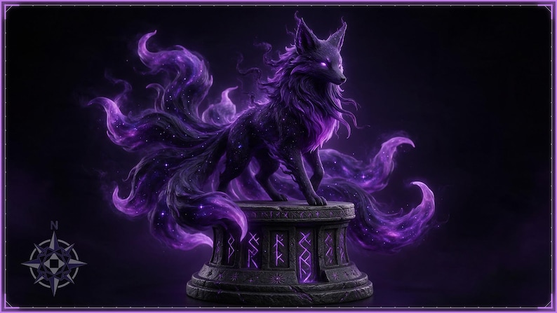 Void Kitsune STL file - Starlight and Shadow Nine-Tailed Fox Statue: AI concept artwork the 3D model was made from, Mystvane