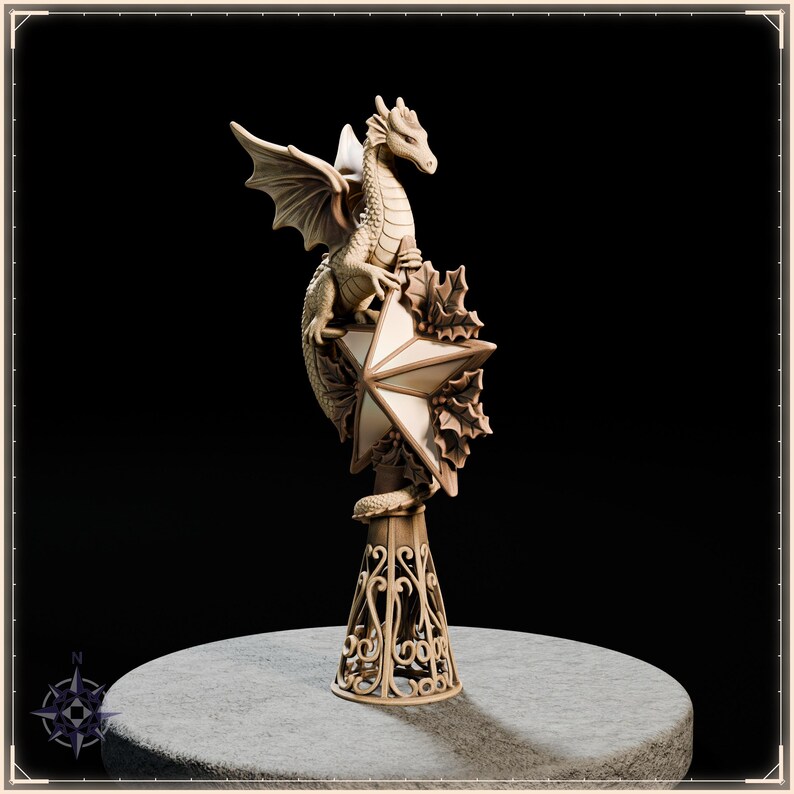 Golden Dragon Christmas Tree Topper – STL file for 3D printing - fantasy statue, image 7 of 11