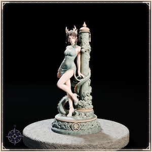Azure Dragon Maiden STL file for 3D printing - fantasy statue, image 2 of 11