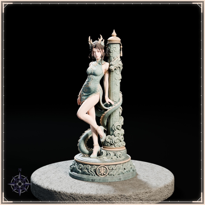 Azure Dragon Maiden STL file for 3D printing - fantasy statue, image 2 of 11