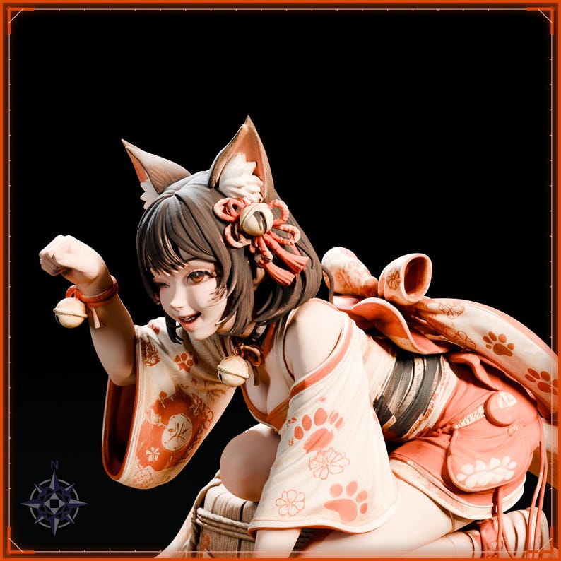 Nekomata STL file for 3D printing - fantasy statue, image 10 of 11