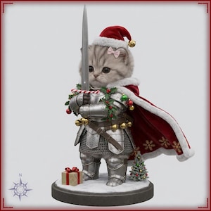 Sir Fluffington Christmas STL file for 3D printing - fantasy statue, image 1 of 11