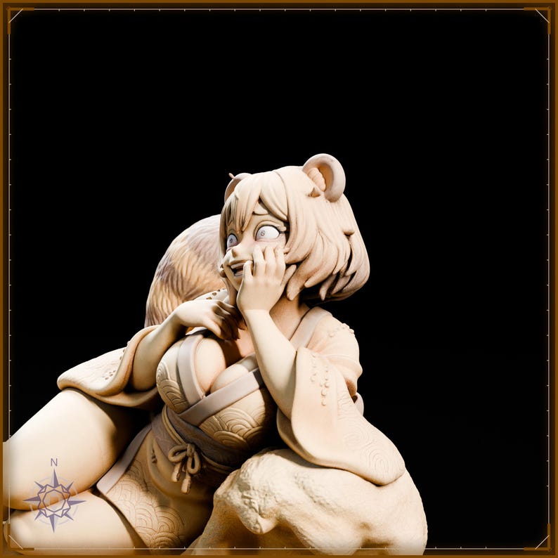 Tanuki Maiden STL file for 3D printing - folklore anime girl statue, image 10 of 11