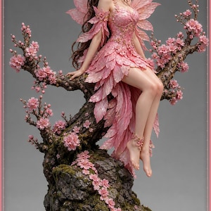 Spring Spirit STL file - Cherry Blossom Fairy on Sakura Branch Statue: AI concept artwork the 3D model was made from, Mystvane