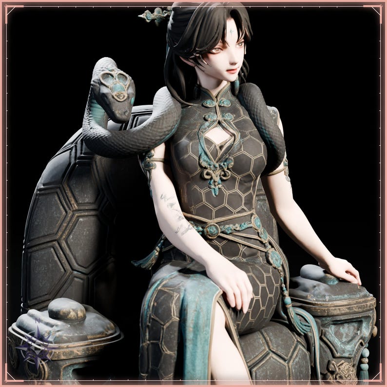 Black Tortoise Maiden STL file for 3D printing - fantasy statue, image 11 of 11
