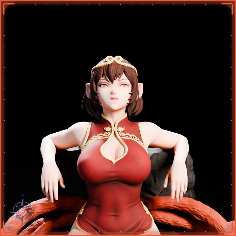 Lava Monkey Maiden STL file for 3D printing - folklore anime girl statue, image 9 of 11