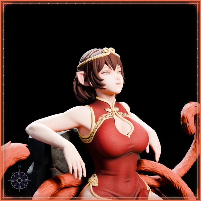 Lava Monkey Maiden STL file for 3D printing - folklore anime girl statue, image 11 of 11