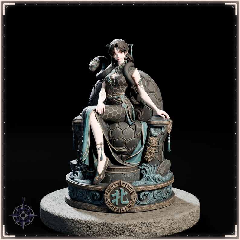 Black Tortoise Maiden STL file for 3D printing - fantasy statue, image 2 of 11