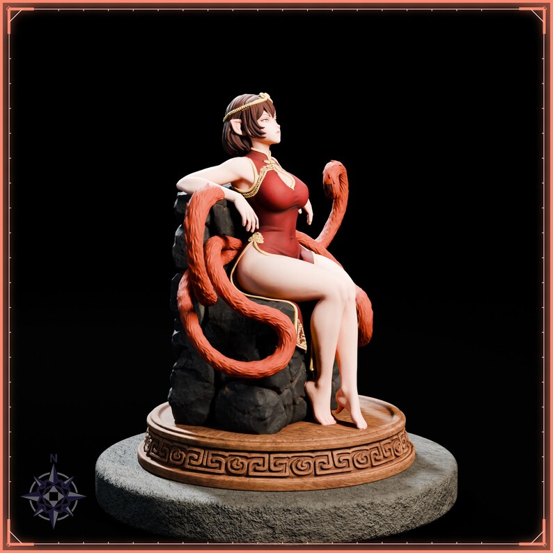 Lava Monkey Maiden STL file for 3D printing - folklore anime girl statue, image 8 of 11