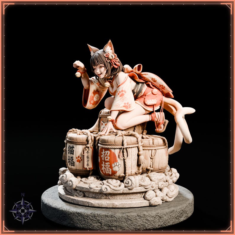 Nekomata STL file for 3D printing - fantasy statue, image 3 of 11