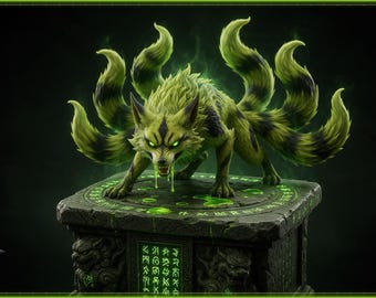 Archivo STL de Kitsune Tóxico, Modelo de Impresión 3D de Estatua de Zorro Venenoso, Figura Espiritual de Zorro de Nueve Colas, Decoración de Kitsune Venenoso