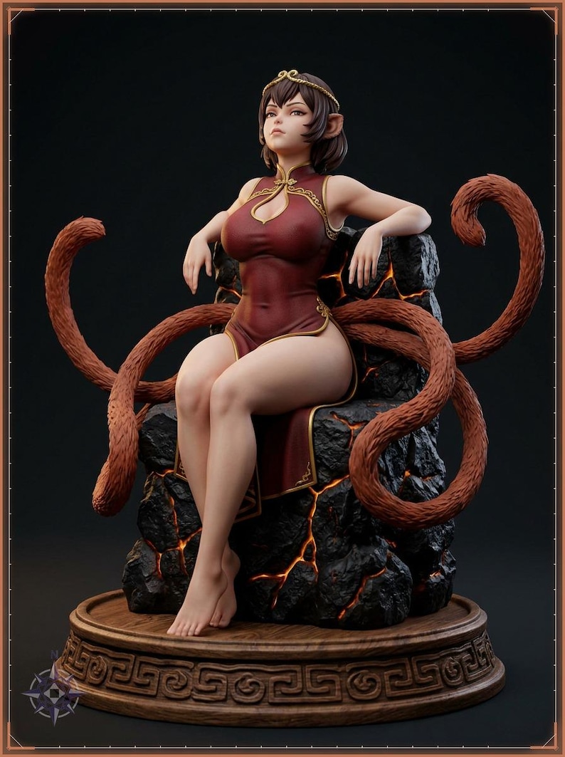 Lava Monkey Maiden STL file for 3D printing - folklore anime girl statue, image 1 of 11