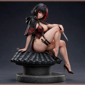 Rogue STL file - Anime Rogue Girl Perched on Rooftop Statue: AI concept artwork the 3D model was made from, Mystvane