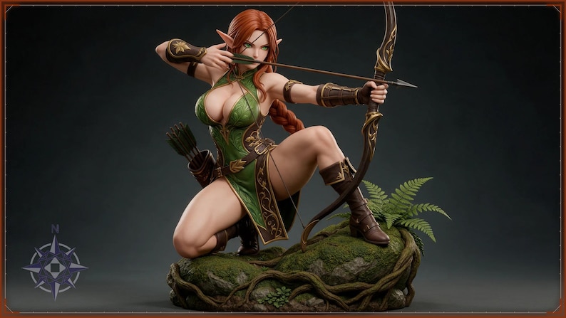 Ranger STL file - Elf Archer Girl Drawing Bow Statue: AI concept artwork the 3D model was made from, Mystvane