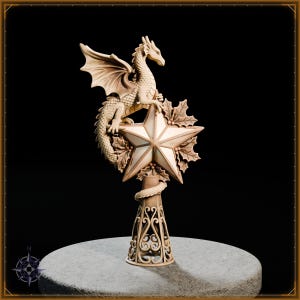 Golden Dragon Christmas Tree Topper – STL file for 3D printing - fantasy statue, image 6 of 11