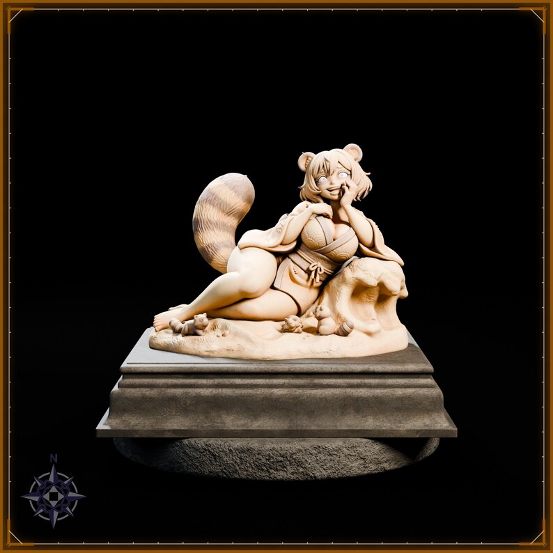 Tanuki Maiden STL file for 3D printing - folklore anime girl statue, image 2 of 11