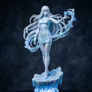Yuki-onna Japanese snow spirit statue on ice, main view
