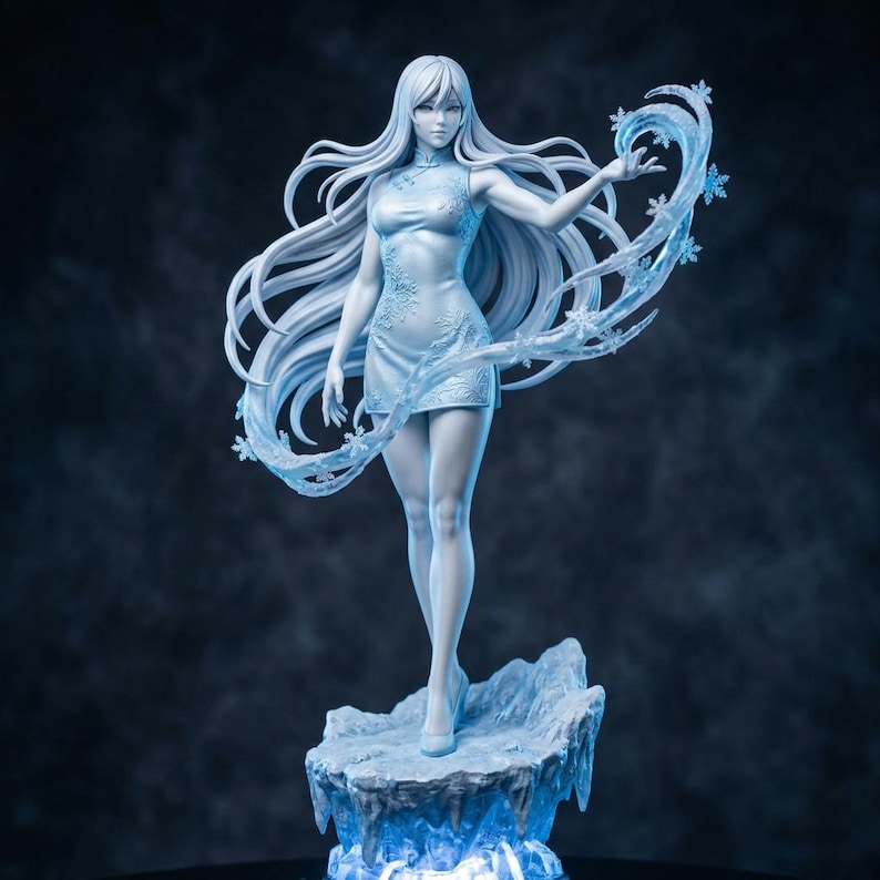 Yuki-onna Japanese snow spirit statue on ice, main view