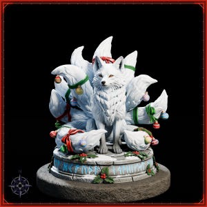 Winter Kitsune STL file for 3D printing - fantasy statue, image 2 of 11