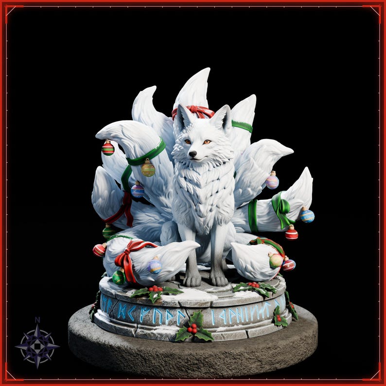 Winter Kitsune STL file for 3D printing - fantasy statue, image 2 of 11