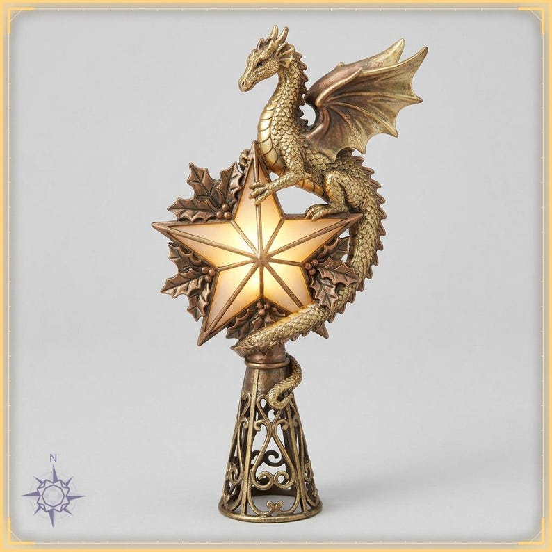 Golden Dragon Christmas Tree Topper – STL file for 3D printing - fantasy statue, image 1 of 11