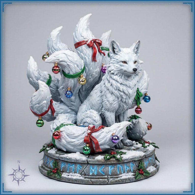Winter Kitsune STL file for 3D printing - fantasy statue, image 1 of 11