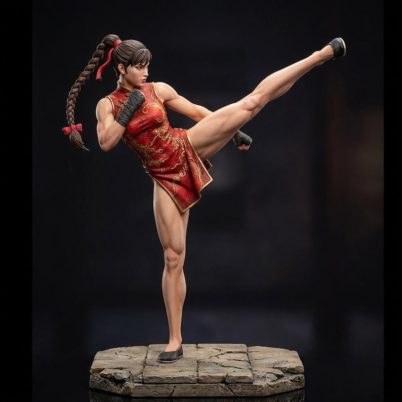 Dojo Master martial artist high-kick statue, main view