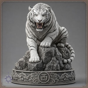 White Tiger STL file - Baihu Guardian of the West Tiger Statue: AI concept artwork the 3D model was made from, Mystvane