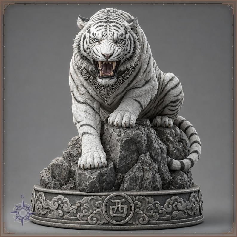 White Tiger STL file - Baihu Guardian of the West Tiger Statue: AI concept artwork the 3D model was made from, Mystvane