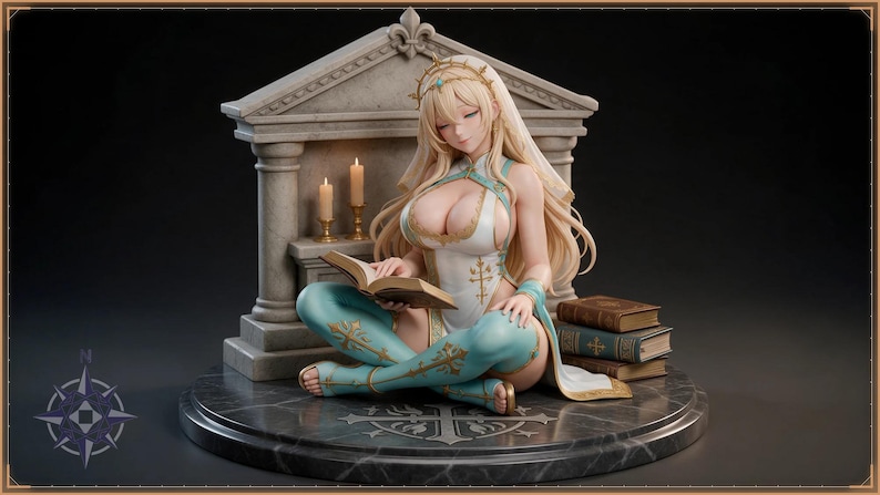 Cleric STL file - Anime Cleric Girl Reading by Shrine Statue: AI concept artwork the 3D model was made from, Mystvane