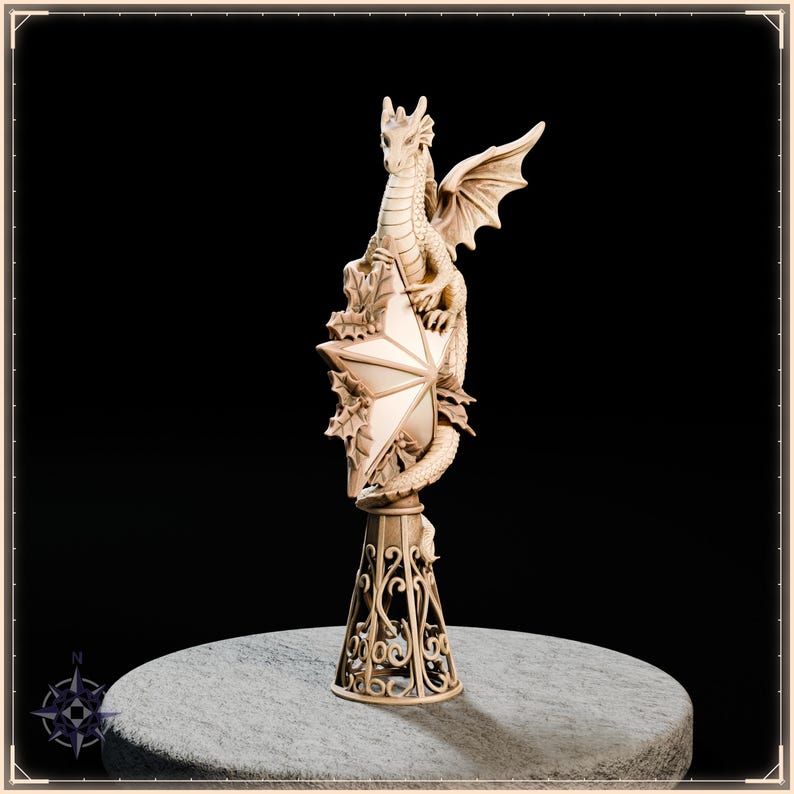 Golden Dragon Christmas Tree Topper – STL file for 3D printing - fantasy statue, image 8 of 11