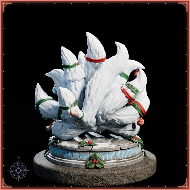 Winter Kitsune STL file for 3D printing - fantasy statue, image 6 of 11