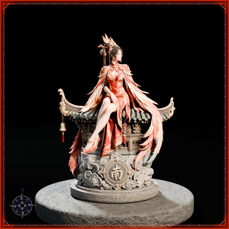 Vermilion Bird Maiden STL file for 3D printing - fantasy statue, image 2 of 11