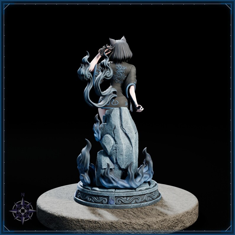Blue Flame Cat Maiden STL file for 3D printing - folklore anime girl statue, image 5 of 11