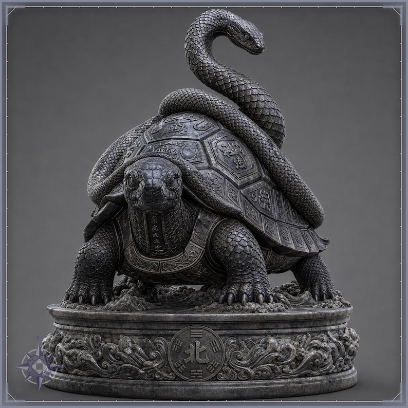 Black Tortoise STL file - Xuanwu Tortoise and Serpent Statue: AI concept artwork the 3D model was made from, Mystvane