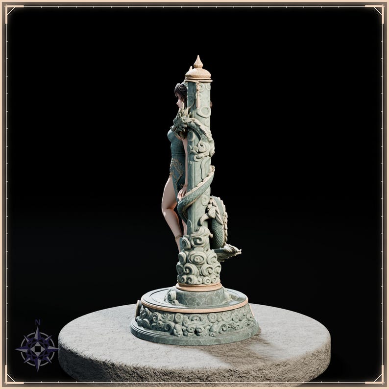 Azure Dragon Maiden STL file for 3D printing - fantasy statue, image 4 of 11