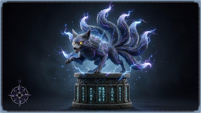 Lightning Kitsune STL file - Storm Fox Mid-Pounce Statue: AI concept artwork the 3D model was made from, Mystvane
