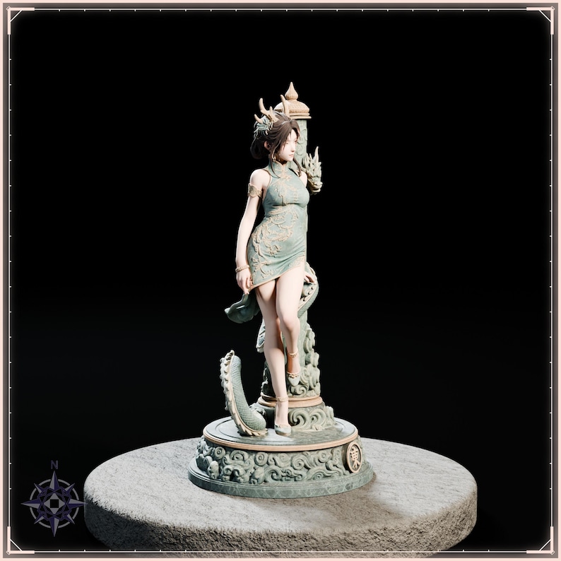Azure Dragon Maiden STL file for 3D printing - fantasy statue, image 8 of 11