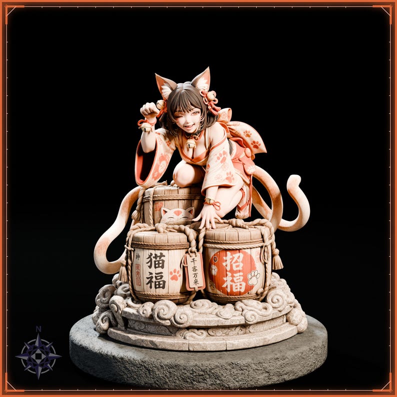 Nekomata STL file for 3D printing - fantasy statue, image 2 of 11